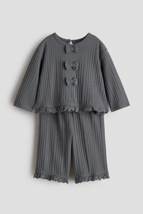 H&M 2-piece Knitted Bow-detail Set in Gray at Nordstrom, Size 18M