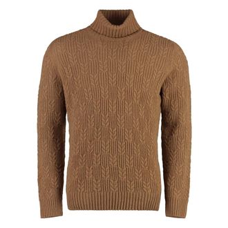 Drumohr Turtlenecks, male, Brown, Size: XL Wool Turtleneck Sweater