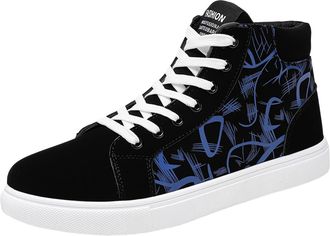 Generic Men High Top Flat Casual Shoes Fashionable Outdoor Canvas Footwear Comfortable Lightweight Walking Sneakers (Blue, 6.5)