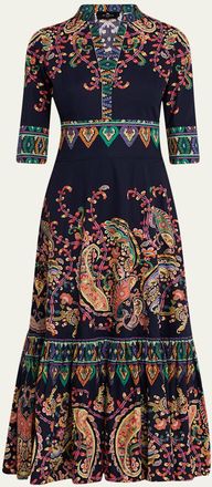 Etro Paisley Cotton 3/4-Sleeve Maxi Shirtdress