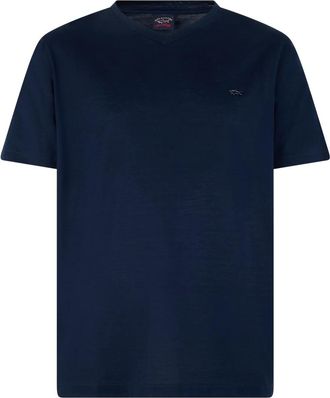 Paul & Shark Dubbel gemerceriseerd katoenen jersey V-hals T-shirt - Heren - T-shirts - Blauw - 3XL - Katoen - Tops