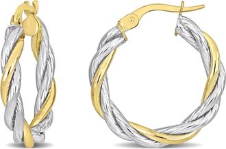 Mimi & Max 25 MM Twisted Hoop Earrings in 2-Tone Yellow and White 10K Gold