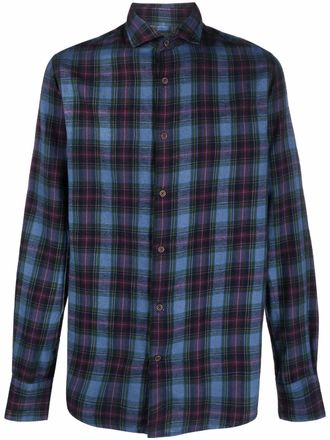 Deperlu tartan-print cotton shirt - men - Cotton - M - Blue