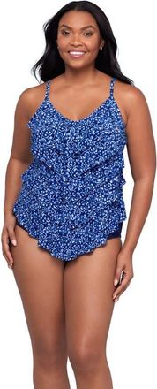 Trimshaper Rachel 5 Tier Ruffle Tankini Swimsuit Top in Sumatran Scrolls at Nordstrom, Size 14