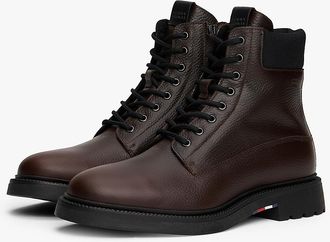 Tommy Hilfiger Mens Water-Repellent Leather Lace-Up Boot - Cocoa - US 11.5 / EU 45