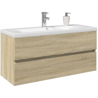 vidaXL Set De Muebles De Ba&ntilde;o 2 Pzas Cer&aacute;mica Y Madera De Ingenier&iacute;a