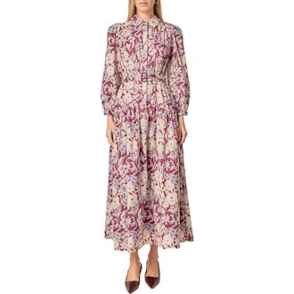 English Factory Print Long Sleeve Maxi Dress in Burgundy/Blue at Nordstrom, Size X-Small