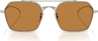 Oliver Peoples TK-14 53mm Geometric Sunglasses in Silver /Cognac at Nordstrom