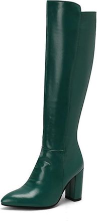 Generic Ladies Stylish Knee-High Boots, Pointed Toe & Chunky Heel,Side Zipper,Autumn-Winter Style,Green,14 UK