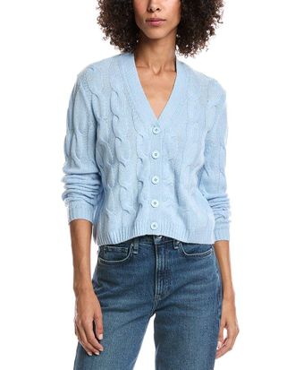 Forté Cashmere Wool & Cashmere-Blend Cable V-Neck Cardigan