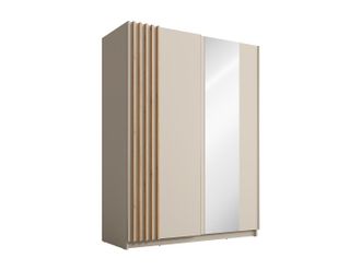 Vente-Unique Armario 2 puertas correderas - Con espejo - Ancho 150cm - Beige y natural - CALELA