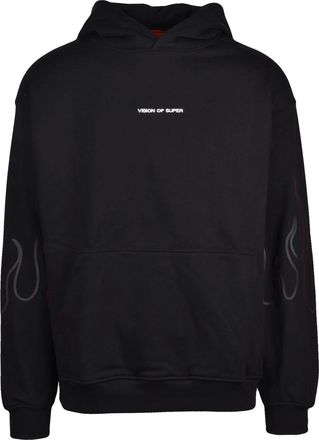 Vision Of Super Black Relaxed Fit Flame Graphic Cotton Hoodie