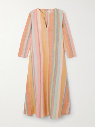 Emporio Sirenuse Caftano In Lino A Righe - Arancione