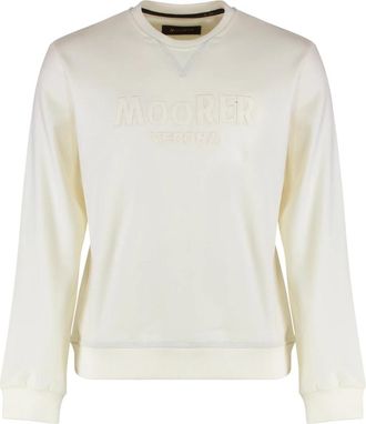 Moorer Geribbelde gebreide wollen trui - Heren - Ronde hals truien - Wit - XL - Wol - Truien & Vesten