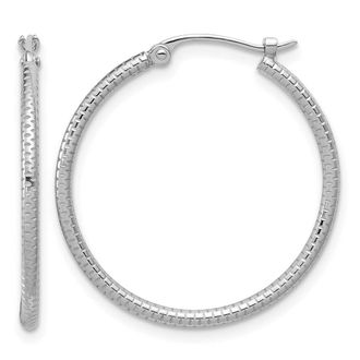 Diamond2Deal Platinum Polished Textured 1.5mm Round Hoop Earrings