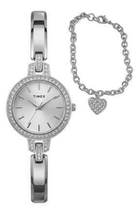 Timex Aveline Bracelet Watch & Charm Bracelet Gift Set, 28mm in Silver-Tone at Nordstrom
