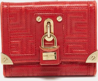 Versace Red Quilted Leather Lock Trifold Wallet