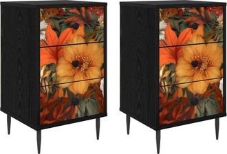 vidaXL Mesa De Noche Gennep 2 Uds. Roble Negro 36 X 33 X 61 Cm Vidaxl