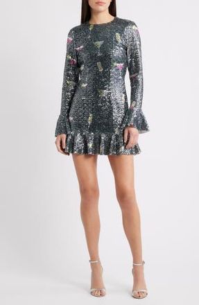 Saylor Brioni Sequin Long Sleeve Minidress in Black Multi at Nordstrom Rack, Size X-Small