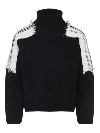 Mordecai roll-neck frayed-sleeve sweater - Black
