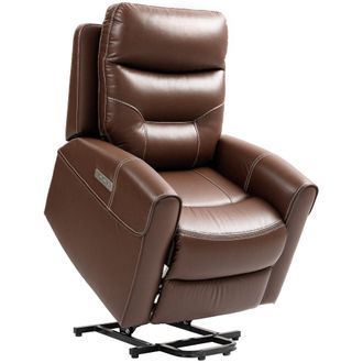 HOMCOM Overstuffed Riser and Reclining Chair with USB Ports - Remote - Brown | TJ Hughes