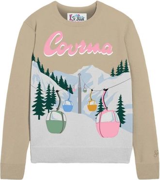 MC2 Saint Barth Truien & Vesten, Dames, Beige, M, Slim Gebreide Crewneck Sweater Beige