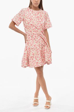 Loewe Mini Tee Dress with Floral Print and Draping Loewe
