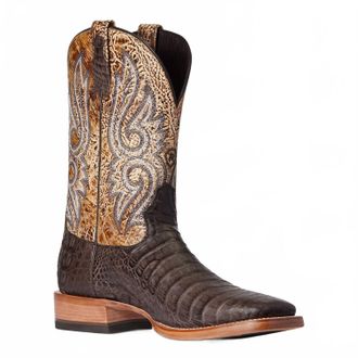 Ariat Mens Relentless Denton Caiman Belly Western Cowboy Boot In Chocolate/lion Tan