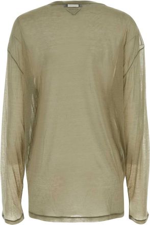 Prada Womens Khaki Lyocell Blend Oversize T-Shirt Oliva Exterior: Silk T-shirts And Polos