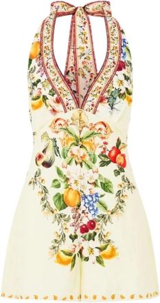 Camilla Playsuit met knoopsluiting aan de voorkant en halternek - Dames - Playsuits - Veelkleurig - XS - Katoen - Jumpsuits & Playsuits