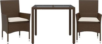 vidaXL Set Comedor Jard&iacute;n 3 Pzas Cojines Rat&aacute;n Sint&eacute;tico Vidrio Marr&oacute;n Vidaxl