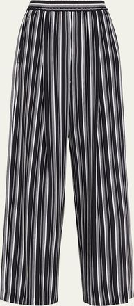 Michael Kors Striped Silk Pleated Wide-Leg Pajama Pants