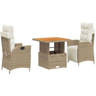 vidaXL Vidaxl - Set Comedor De Jard&iacute;n 3 Pzas Con Cojines Rat&aacute;n Sint&eacute;tico Beige