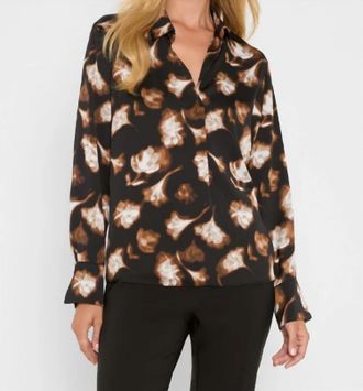 Nic+Zoe Golden Ginko Popover Shirt In Black Multi