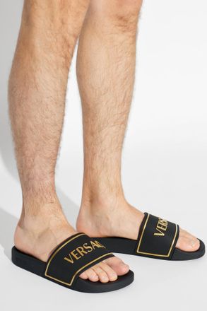 Versace Rubber Flip-flops With Logo, Mens, Black