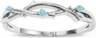Allurez Round Aquamarine Vine Leaf Ring Wedding Band in Palladium (0.03ct)