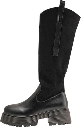 Generic Womens Knee High Boots Chunky Block Heel Stretch Long Booties Stylish Round Toe Solid Color Side Zipper Comfortable Riding Boots Fall Winter