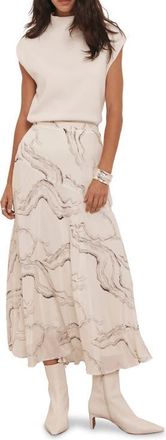 Mint Velvet Marble Print Midi Skirt in Cream at Nordstrom, Size 10