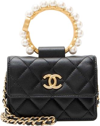 Chanel Black Lambskin Pearl Crown Clutch With Chain (Authentic Pre-Loved)