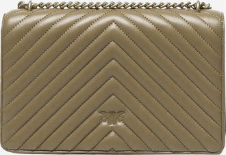 Pinko Womens Shoulder Bag Love One Classic Green Leather