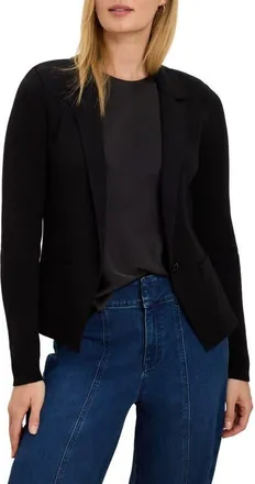 Nic+Zoe Knit Cotton Blend One-Button Blazer in Black Onyx at Nordstrom, Size Xx-Large