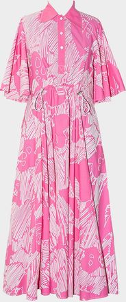 Love Birds Cherie Abstract-Print Cotton Midi Shirtdress