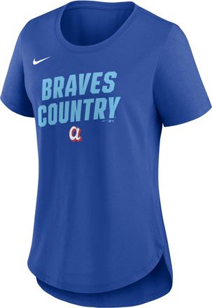 Nike Atlanta Braves Team Phrase City Connect Lockup Nike Womens MLB T-Shirt in Blue | NKMV4EVAW-ASK