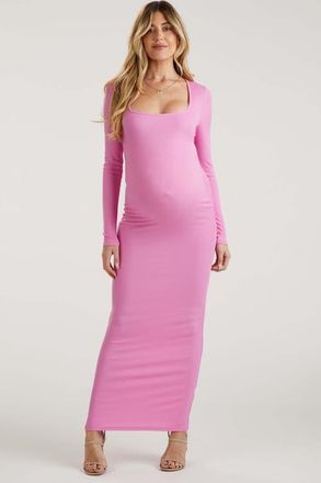 Pinkblush Ribbed Long Sleeve Square Neck Maxi Dress at Nordstrom, Size Medium