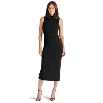Steve Madden Midi Dress Womens Black Mock Neck Slim Fit Sleeveless PALL477
