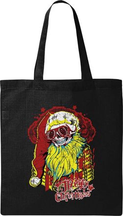 Generic Dead Santa Merry Christmas Ho Ho Ho Skull Natural Ecological Cotton Tote Bag Black