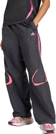 adidas Originals Teamgeist Oversize Recycled Nylon Track Pants in Black/Semi Lucid Fuchsia at Nordstrom, Size Small