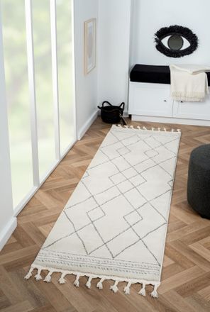 My Flair Hochflor-Läufer »Moroccan Design« rechteckig 24 mm Höhe modern, marokkanisches Design, Rauten Muster, weich, mit Fransen