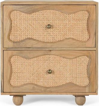 Giner&Colomer Mesita de noche de madera de mango con 2 cajones y dise&ntilde;o artesanal