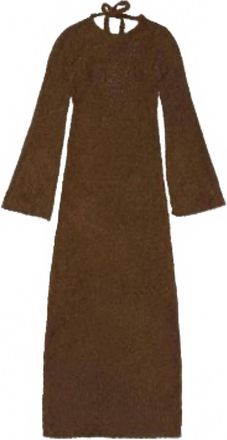 Honor The Gift Women Fuzzy Knit Maxi Dress Long Sleeve Open Tie-Back In Brown